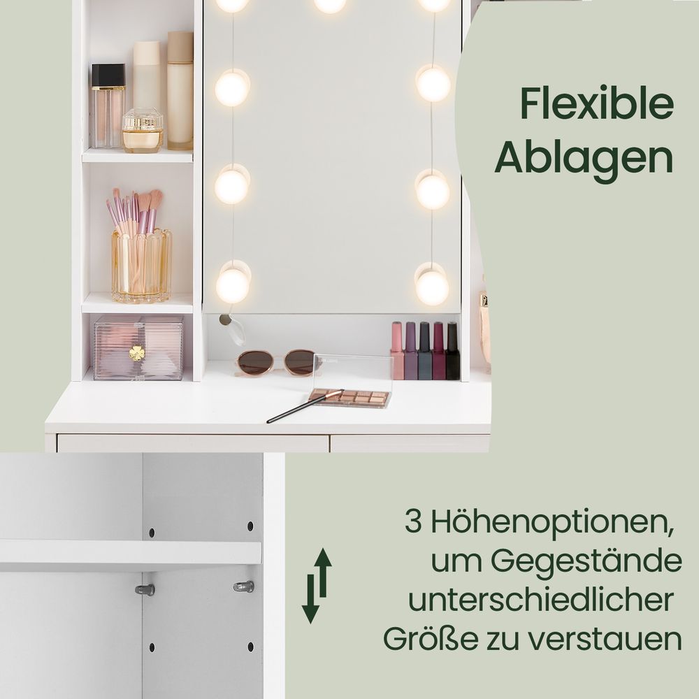Sorrento Kaptafel met LED-Verlichting – Instelbare Kleuren en Helderheid-Makeup tafel-Vanity Tafel met LED Spiegel