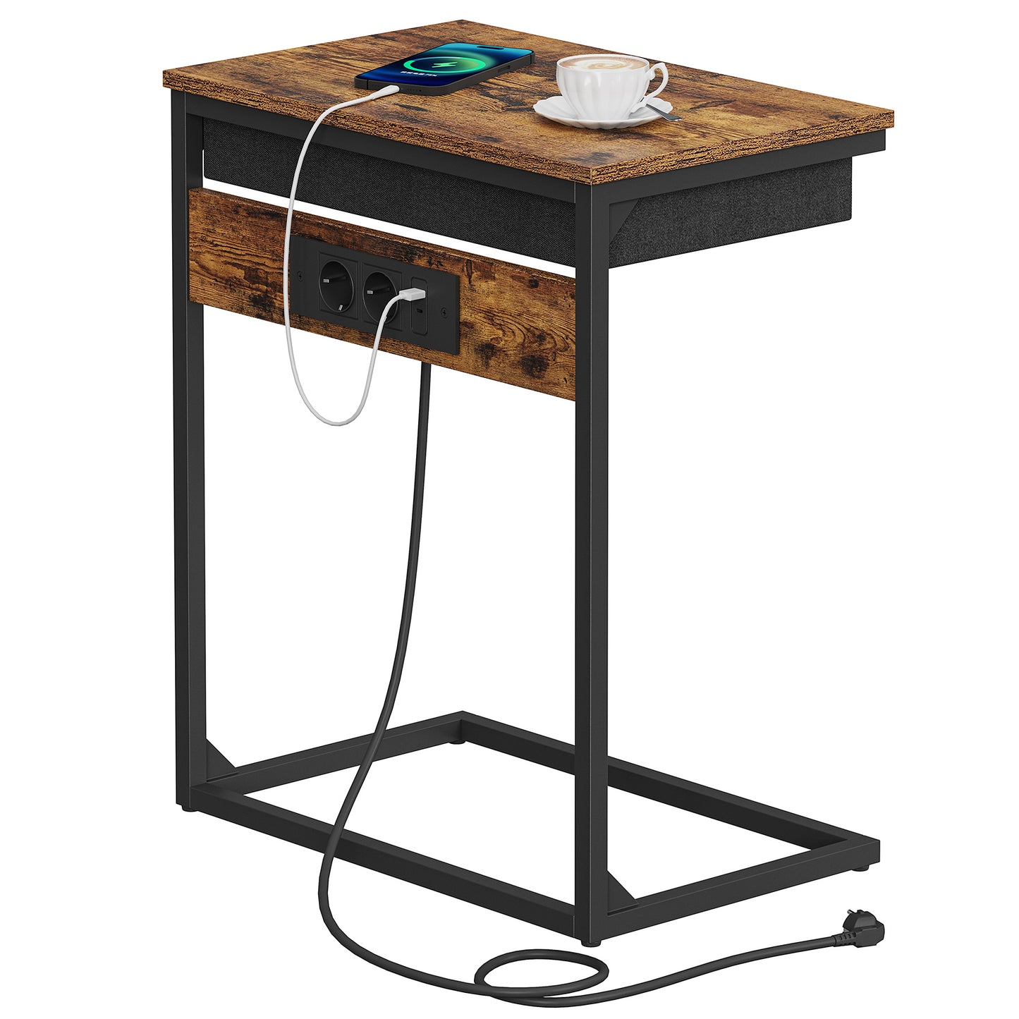 Malmo Bijzettafel - Laptoptafel - Nachtkastje - Banktafel - bijzettafel met laadstation