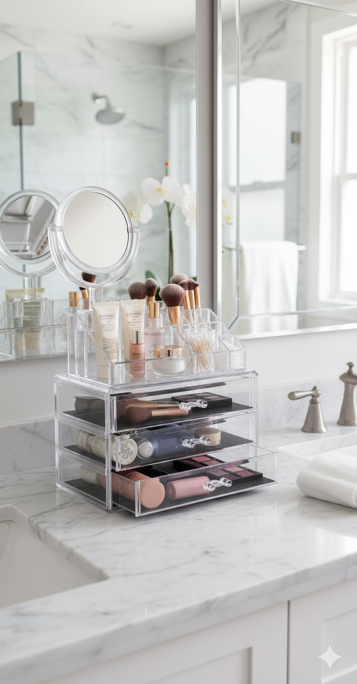 London make up organizer - Skincare Organizer - Tweedelig - Cosmetica Opbergdoos - Make up spiegel - Transparant