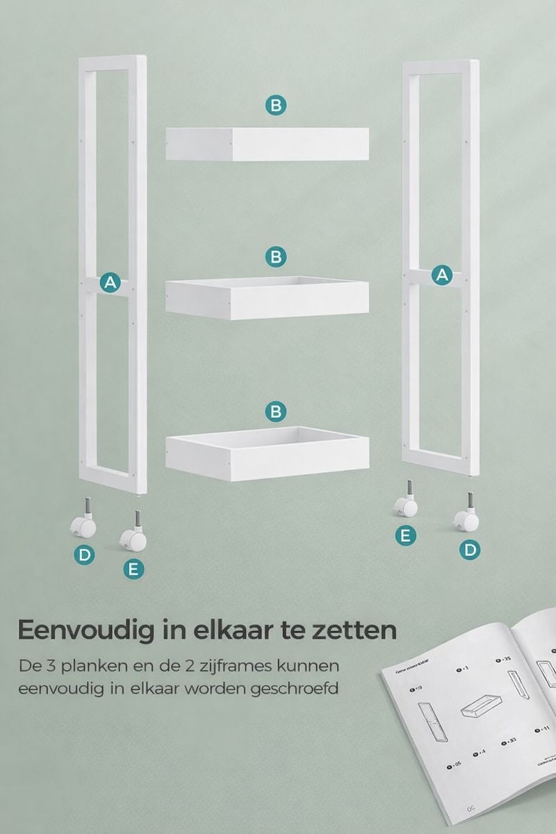 3-Niveaus Badkamerrek Wit – Smal en Ruimtebesparend Opbergsysteem|Smal Opbergrek voor Kleine Badkamers