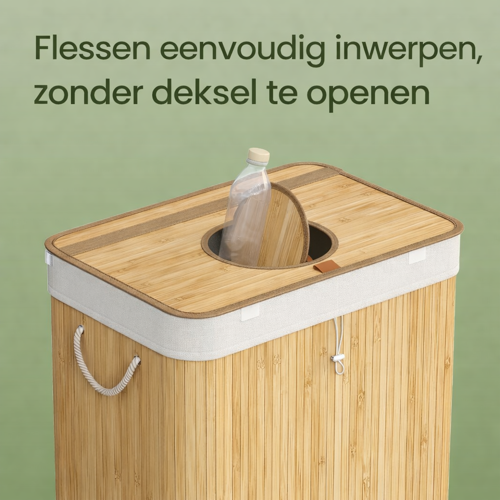 Signature Home Statiegeld Flessen Verzamelcontainer 120L van Bamboe met Deksel – Flessen & Blikken Inzamelbak