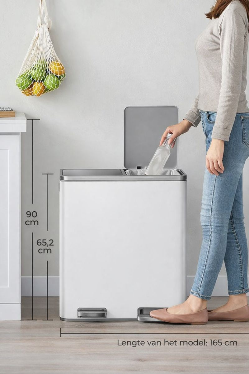 Signature Home Pedaalemmer voor Afvalscheiding met 2 Vakken – Dubbele Vuilnisbak met Deksel, Soft-Close, Geschikt voor Keuken