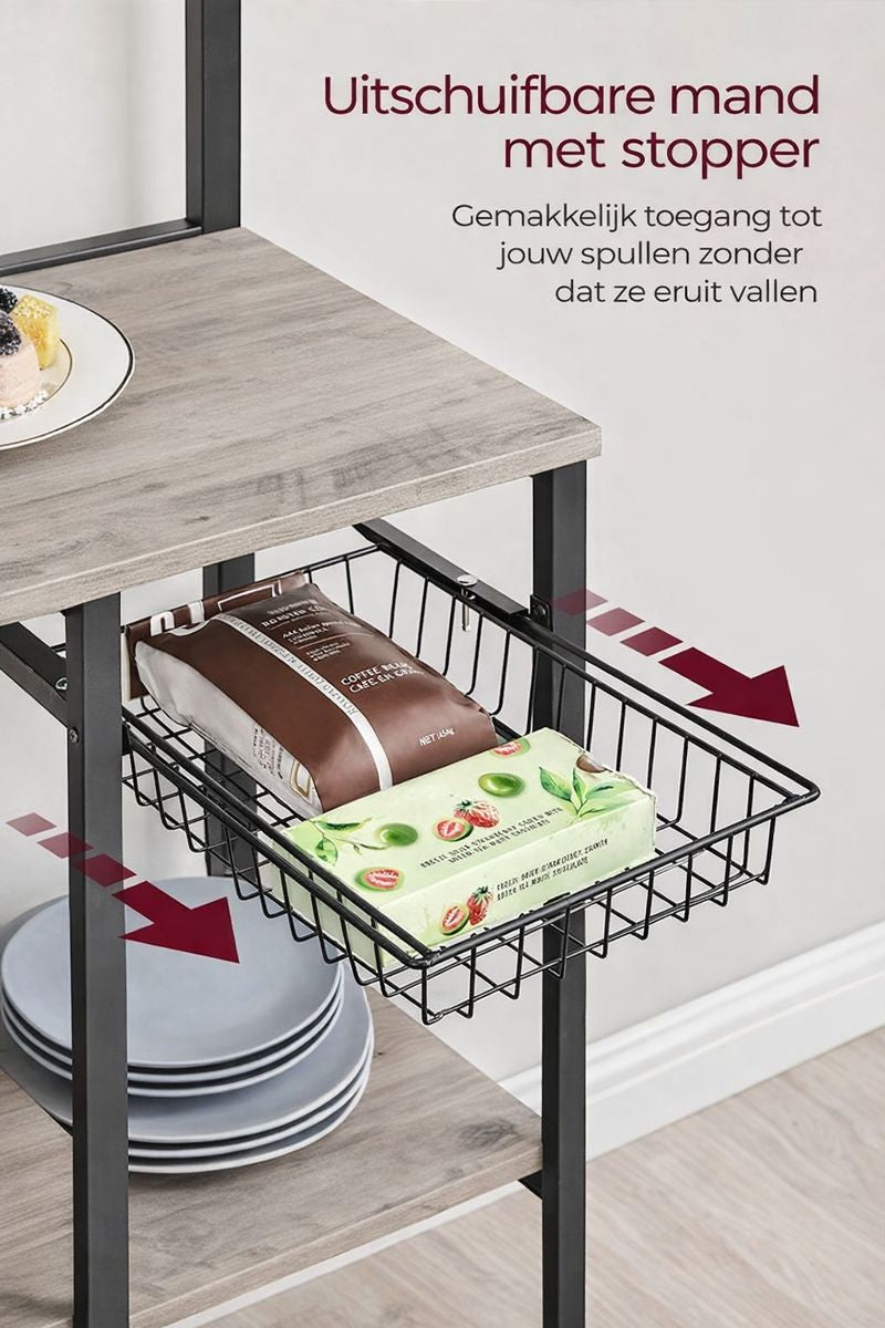 Keuken Wandplank met 12 Haken – Greige-Zwart Industrieel Wandrek|Multifunctionele Keukenplank