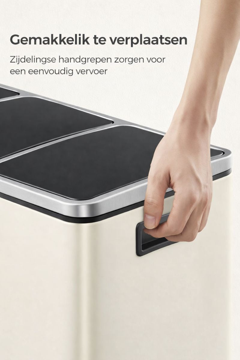Signature Home Afvalscheidingssysteem 54 Liter (3 × 18 L) met 3 Deksel – Afvalemmer voor Recycling – Zandbeige