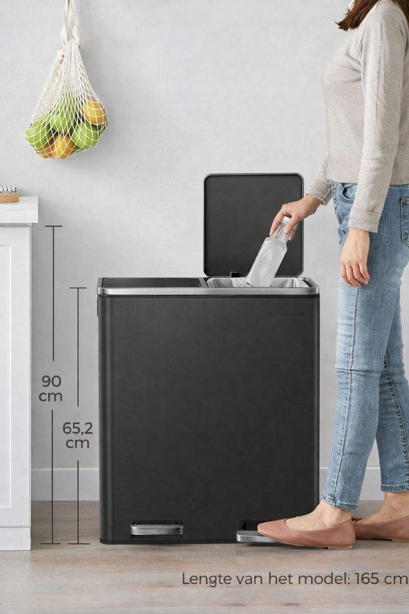 Signature Home Afvalscheidingsbak 60 liter (2 x 30 L) – Zwart, Dubbel Compartiment-Prullenbak