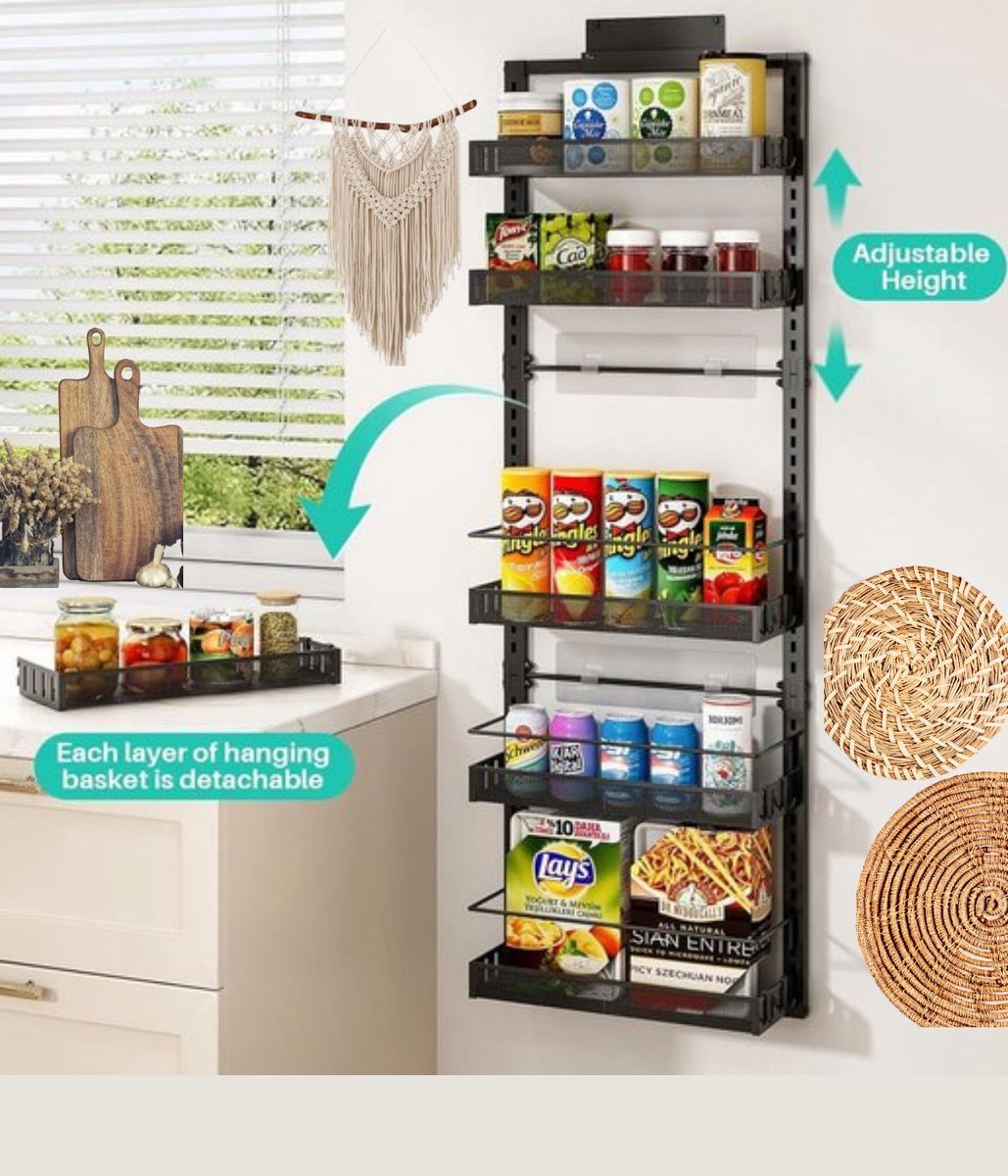 Signature Home Kruidenrek voor Deur – 6 Laags Kruidenrek Keuken Organizer – Zwart Metaal – Kruidenrek Kastdeur