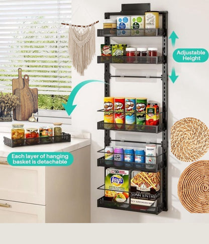 Signature Home Kruidenrek voor Deur – 6 Laags Kruidenrek Keuken Organizer – Zwart Metaal – Kruidenrek Kastdeur