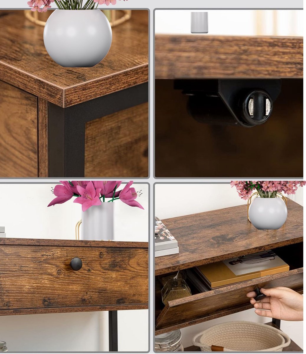 Signature Home consoletafel – haltafel met 2 lades – bijzettafel met 2 niveaus – banktafel met stevig frame – industriële stijl – rustiek bruin – 100 cm