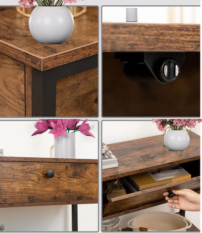 Signature Home consoletafel – haltafel met 2 lades – bijzettafel met 2 niveaus – banktafel met stevig frame – industriële stijl – rustiek bruin – 100 cm