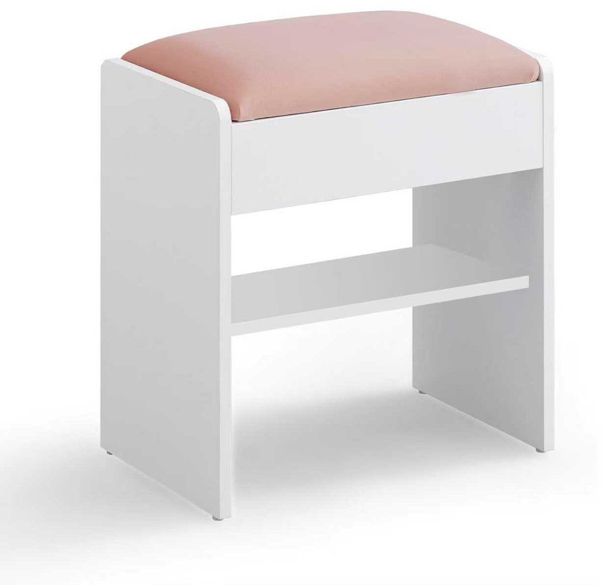 Kaptafel kruk - Make-Up Kruk - Stoel - Krukje Zitmeubelen Gewatteerde Fluwelen - poef met Antislip Voetkussentjes - Wit Roze