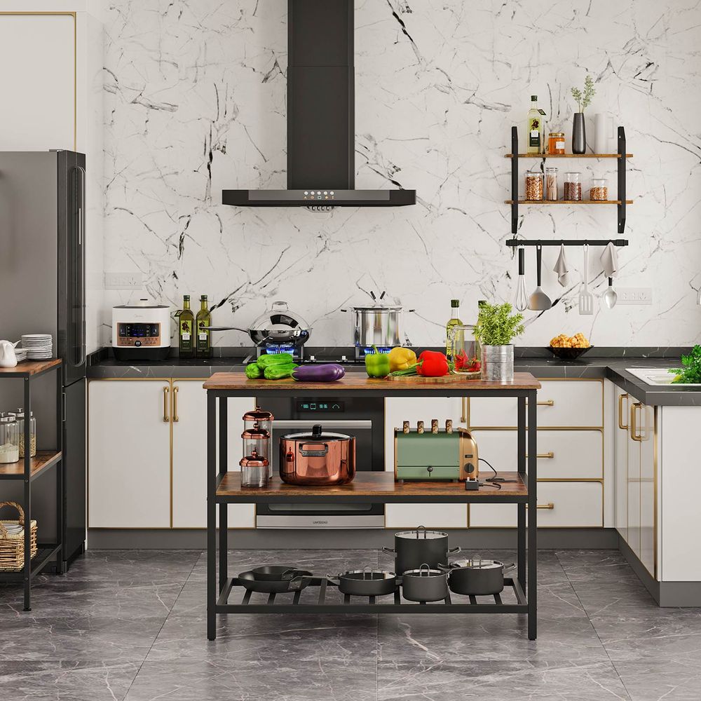 Keukeneiland met 3 Schappen – Vrijstaand Keukenrek met Opbergruimte – Industrieel Design