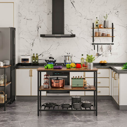 Keukeneiland met 3 Schappen – Vrijstaand Keukenrek met Opbergruimte – Industrieel Design
