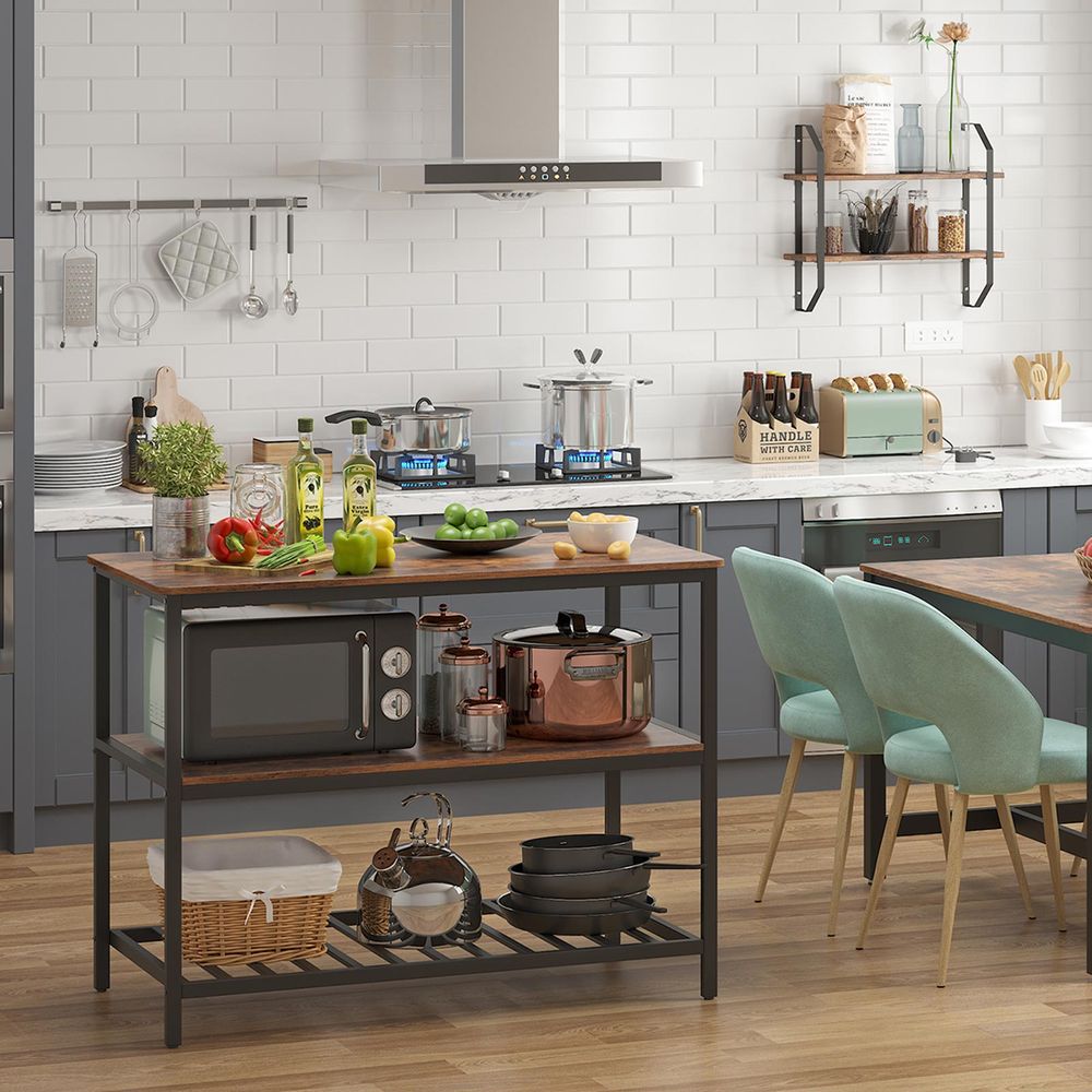 Keukeneiland met 3 Schappen – Vrijstaand Keukenrek met Opbergruimte – Industrieel Design