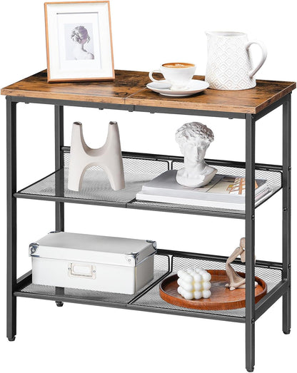 Signature Home 3-Laags Bijzettafel / Nachtkastje met 2 Verstelbare Schuine Planken – Smalle Salontafel met Opbergruimte voor Kleine Ruimtes, Hal, Woonkamer en Slaapkamer – Vintage Bruin/Zwart