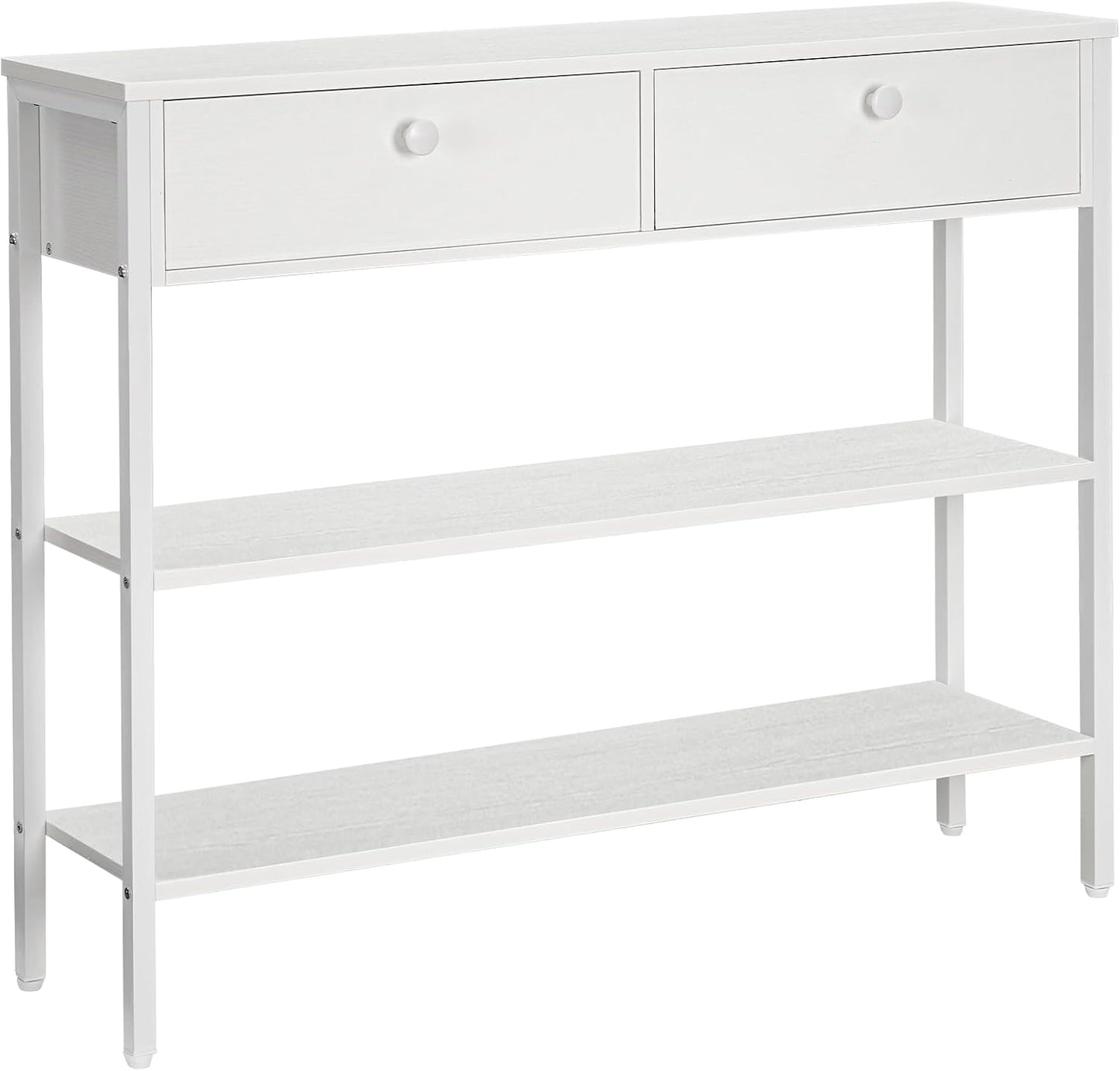 Signature Home Consoletafel met Lade en 2 Opbergplanken, Smalle Haltafel/Sidetable met Stevig Metalen Frame, 100 x 24 x 80 cm, voor Entree, Gang en Woonkamer, Wit