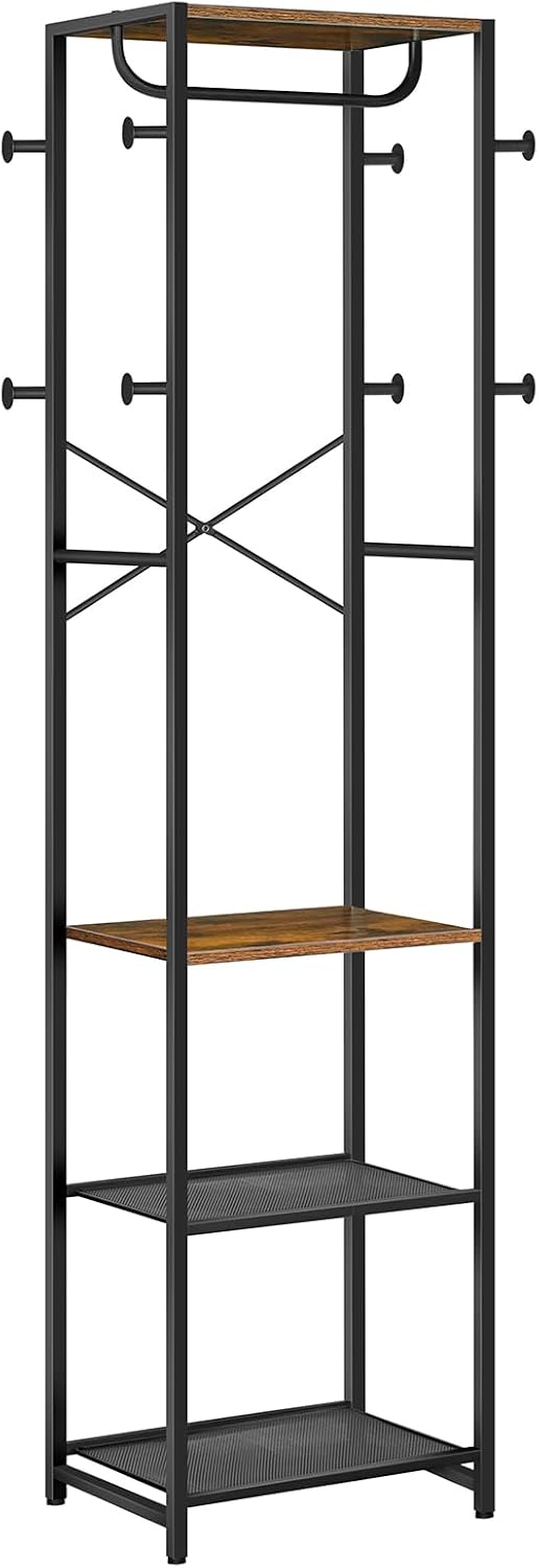 Signature Home Kapstok met Schoenenrek – Multifunctioneel Kledingrek met Schoenenopberger en Opbergrekken – Vintage Bruin/Zwart