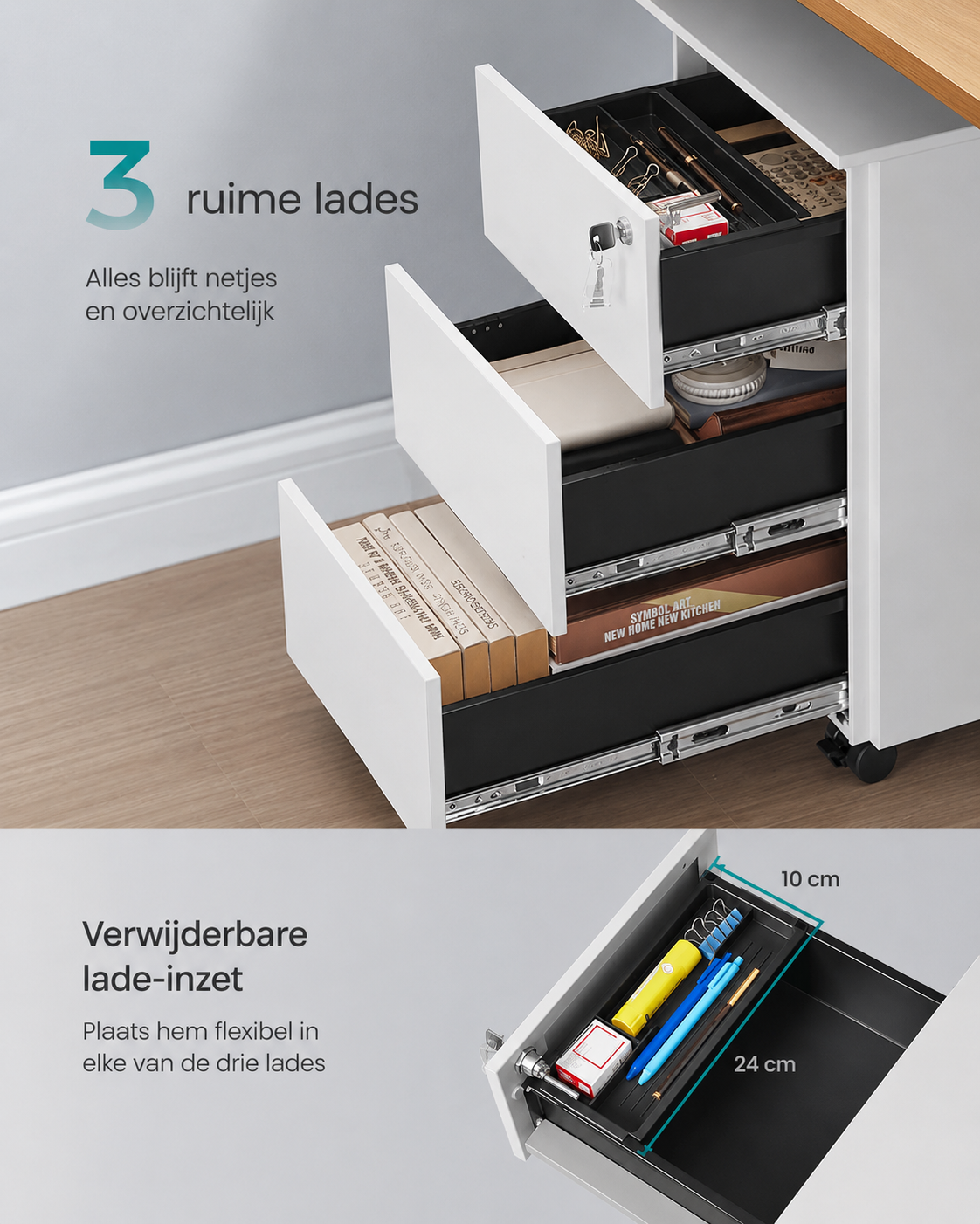 Signature Home Ladekast met 3 Laden 40 x 30 x 54 cm – Mat Wit, Compact Opbergmeubel voor Slaapkamer, Woonkamer en Hal