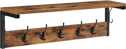 Signature Home Wandkapstok met 7 Haken en Opbergplank – Industriële Kapstok Wandmontage – Kapstok met Wandrek en Legplank – Ruimtebesparende Garderobe voor Hal, Entree, Woonkamer en Keuken – Donkerbruin/Zwart
