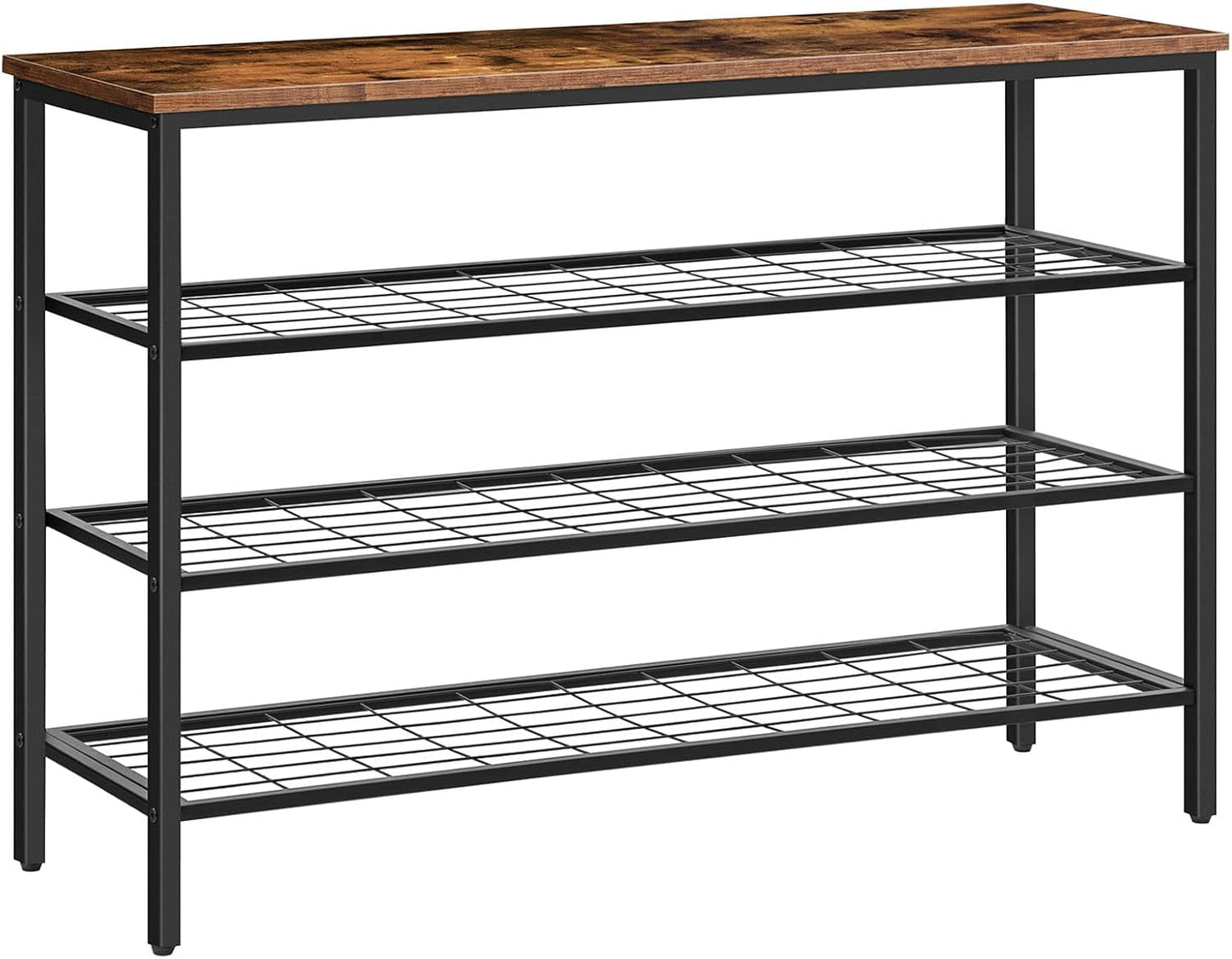 Signature Home Schoenenrek 4 Laags – Schoenen Organizer met 3 Metalen Gaasplanken – Industriële Schoenenkast voor Hal, Entree en Slaapkamer – Stevig Opbergrek – Vintage Bruin
