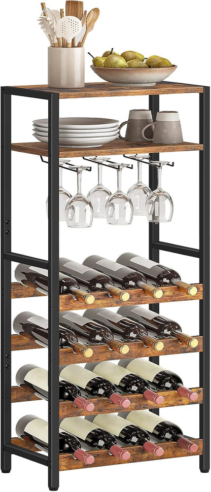 Signature Home Wijnrek voor 16 Flessen – Vrijstaand Flessenrek met Tafelblad en Wijnglashouder – Metalen Wijnflessenhouder & Flessenorganizer – Wijnrek voor Keuken, Bar, Eetkamer en Restaurant