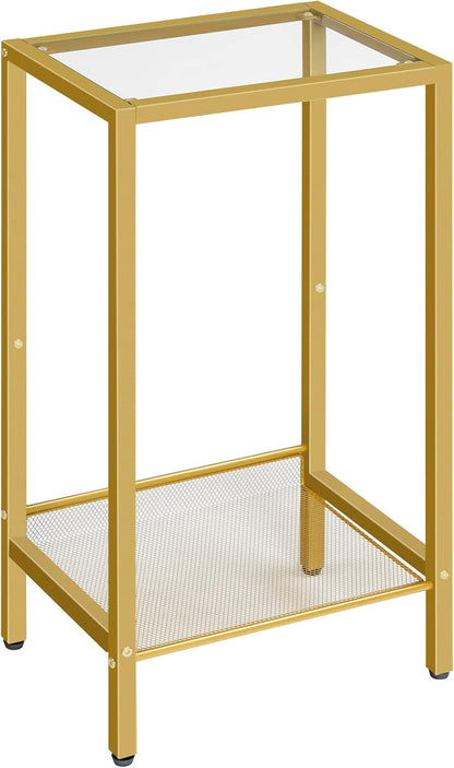 Signature Home Hoge Bijzettafel – Smalle Telefoontafel met Verstelbare Metalen Gaasplank – Nachtkastje & Banktafel – 37 × 27 × 72,5 cm – Industrieel Design voor Woonkamer, Hal en Kantoor