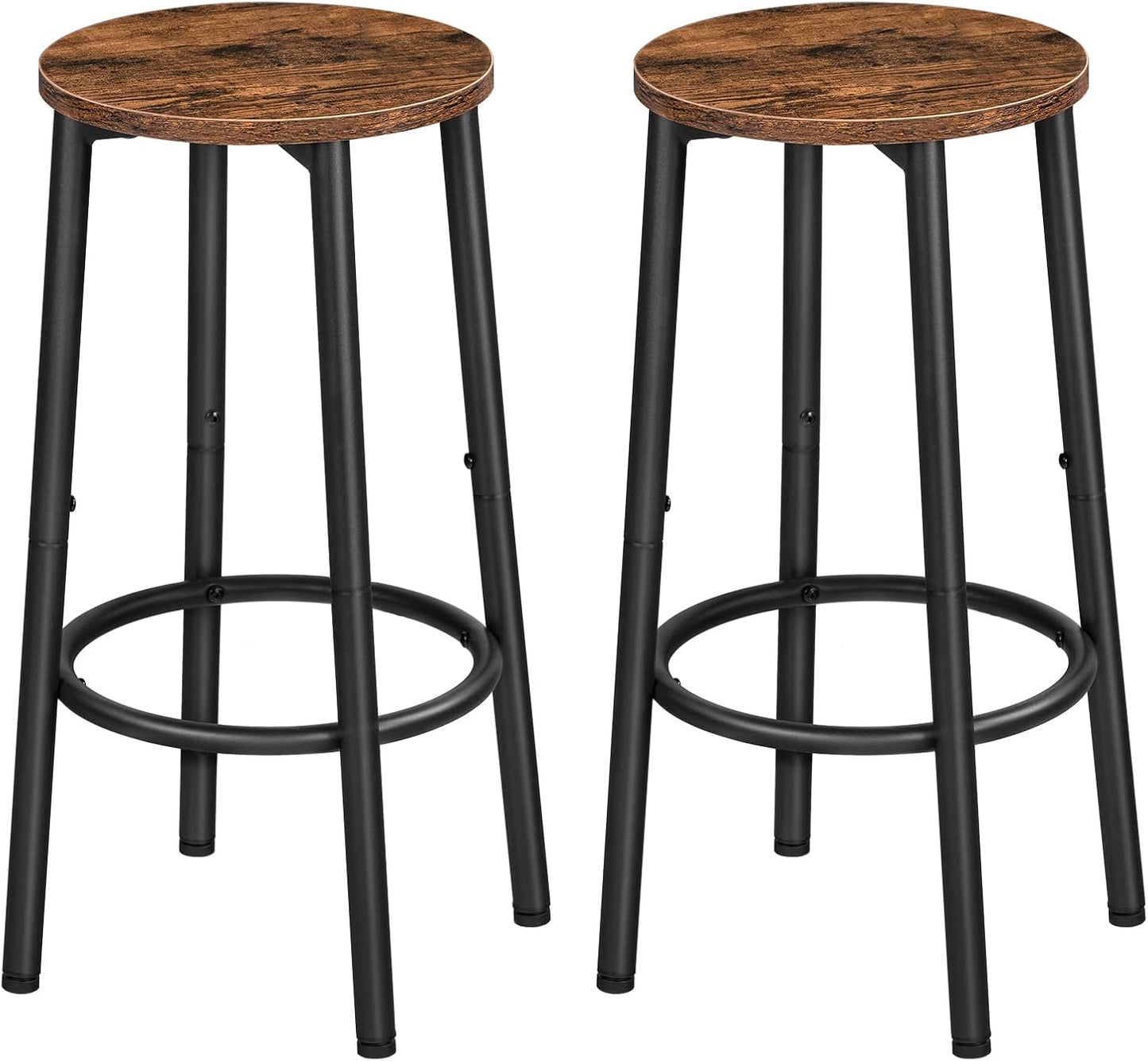 Signature Home Barkrukken Set van 2 – Ronde Ontbijtkrukken met Voetensteun, Stevig Metalen Frame, Industriële Barkrukken voor Keuken, Eetkamer, Bar en Feest, Rustiek Bruin