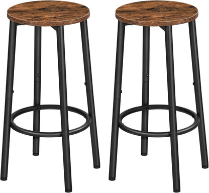 Signature Home Barkrukken Set van 2 – Ronde Ontbijtkrukken met Voetensteun, Stevig Metalen Frame, Industriële Barkrukken voor Keuken, Eetkamer, Bar en Feest, Rustiek Bruin