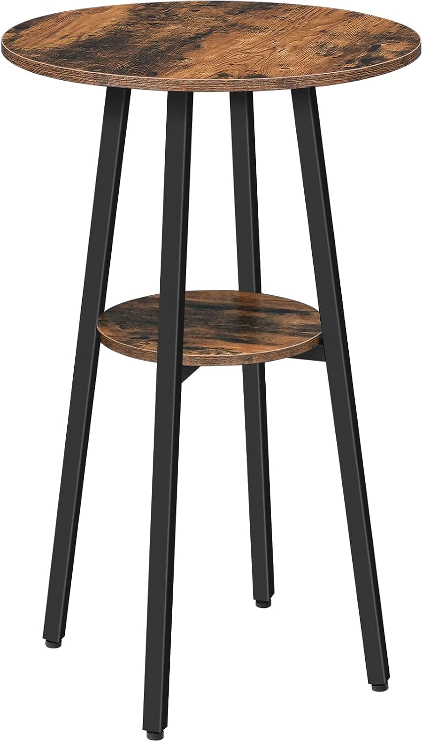 Signature Home Bartafel met 2 Ronde Tafelbladen – Hoge Bistrotafel – Smalle Statafel en Cafétafel – Compacte Bartafel voor Keuken, Woonkamer en Bar – Industrieel Design – Vintage Bruin/Zwart