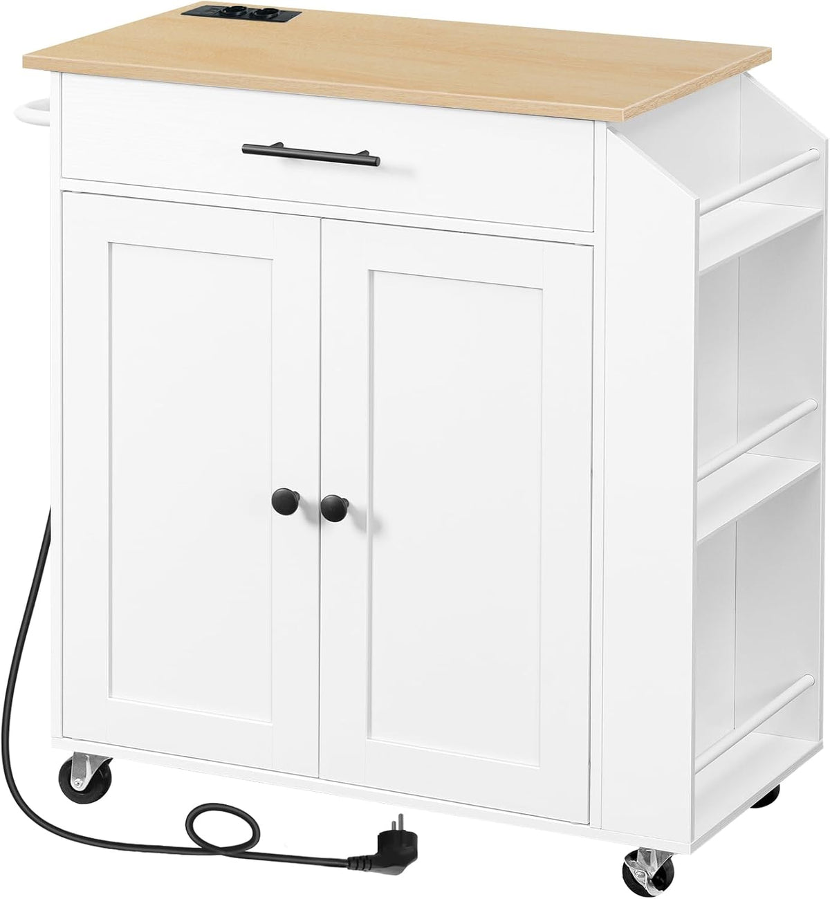 Signature Home Keukentrolley op Wielen met Werkblad en Stopcontacten – Verrijdbaar Kookeiland met Lade en Kruidenrek – Mobiele Keukenkast met Opbergruimte – Keukenwagen en Serveerwagen voor Keuken en Eetkamer – 80,8 x 38 x 86 cm