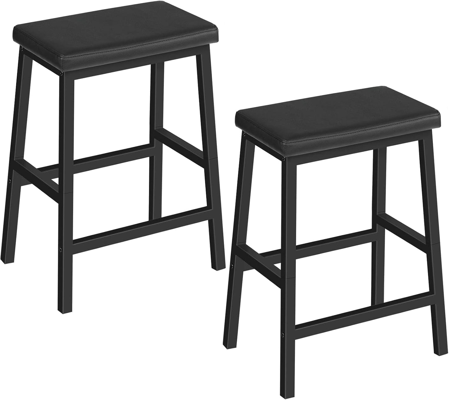Signature Home Set van 2 Barkrukken – Zwarte Barstoelen met PU-Leren Zitting, Comfortabel Gevoerd & Eenvoudig te Monteren voor Keuken, Bar en Eetkamer
