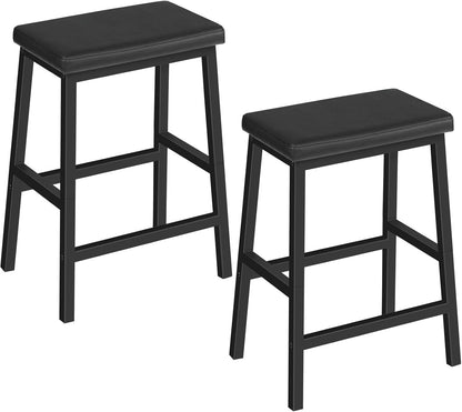 Signature Home Set van 2 Barkrukken – Zwarte Barstoelen met PU-Leren Zitting, Comfortabel Gevoerd & Eenvoudig te Monteren voor Keuken, Bar en Eetkamer
