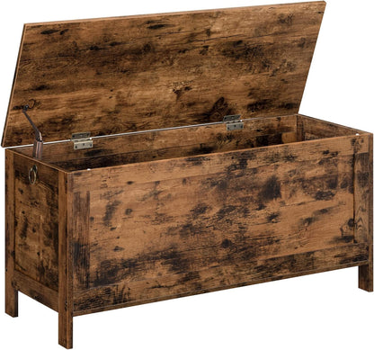 Signature HomeHouten Opbergkist 100 x 40 x 48 cm – Grote Speelgoedkist met Deksel – Opbergbank voor Dekens & Speelgoed – Bedbank / Dekenbox voor Slaapkamer, Hal en Woonkamer – Rustiek Bruin