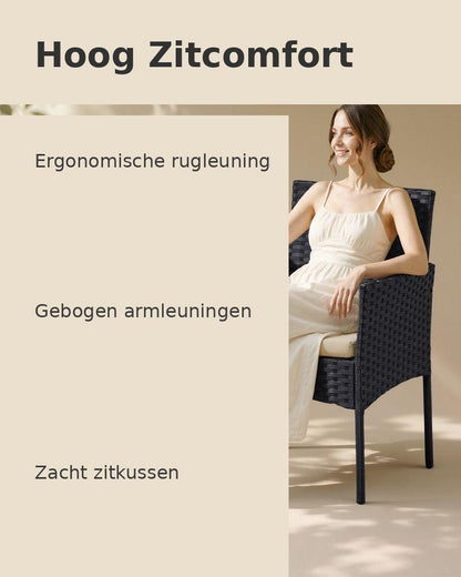 Signature Home 4-delige Tuinset PE Polyrattan – Inclusief Tafel, Stoelen & Bank Zwart Taupe