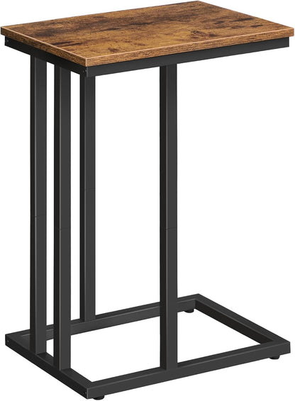 Signature Home C-Vormige Bijzettafel – Smalle Hoge Sofa Tafel – Laptoptafel voor Bank – Compacte Salontafel voor Kleine Ruimtes, Woonkamer & Slaapkamer – Rustiek Bruin