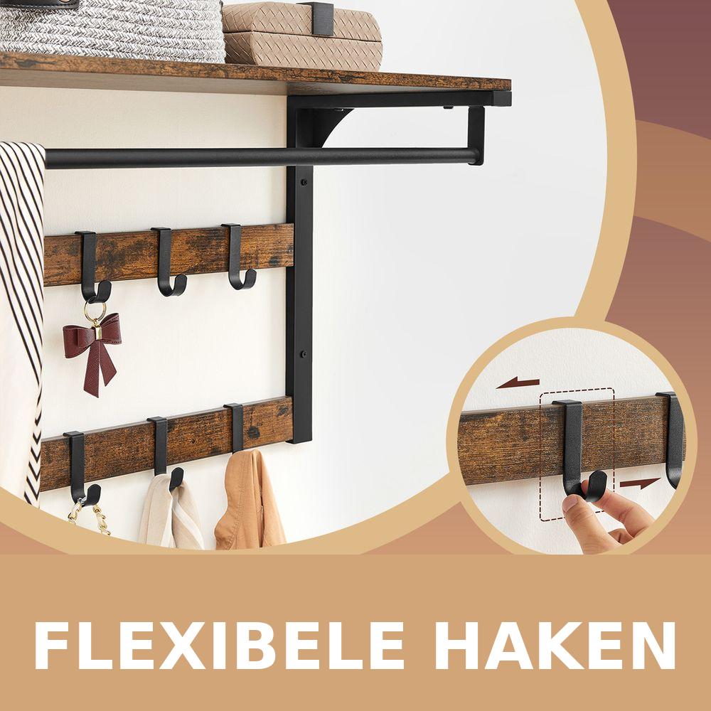 Signature Home Wandkapstok met Plank – Kapstok Wand met 10 Afneembare Haken, Wandplank met Kapstok voor Hal, Gang en Slaapkamer