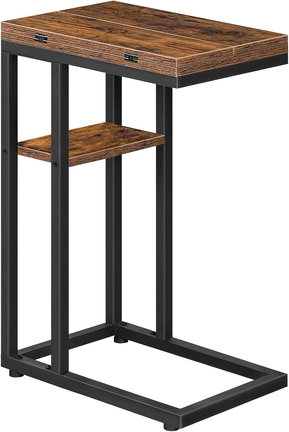 Signature Home C-Vormige Bijzettafel – Opvouwbare Sofa Tafel met Opbergplank – Smalle Salontafel & Snacktafel – Bedtafel voor Woonkamer en Slaapkamer – Ruimtebesparend Design