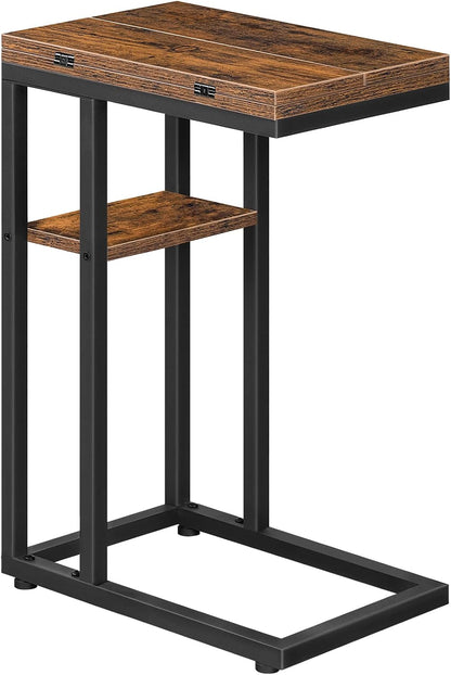 Signature Home C-Vormige Bijzettafel – Opvouwbare Sofa Tafel met Opbergplank – Smalle Salontafel & Snacktafel – Bedtafel voor Woonkamer en Slaapkamer – Ruimtebesparend Design
