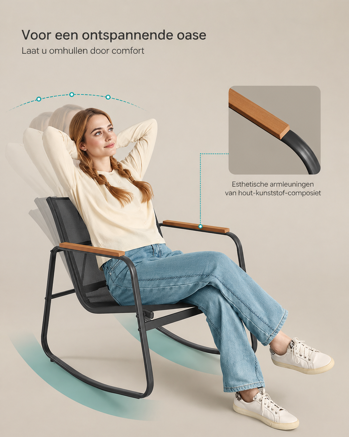 Signature Home Tuinmeubelset met Bank, 2 Schommelstoelen en Tafel – Zwart (Ink Black), Comfortabele Loungeset voor Tuin en Terras
