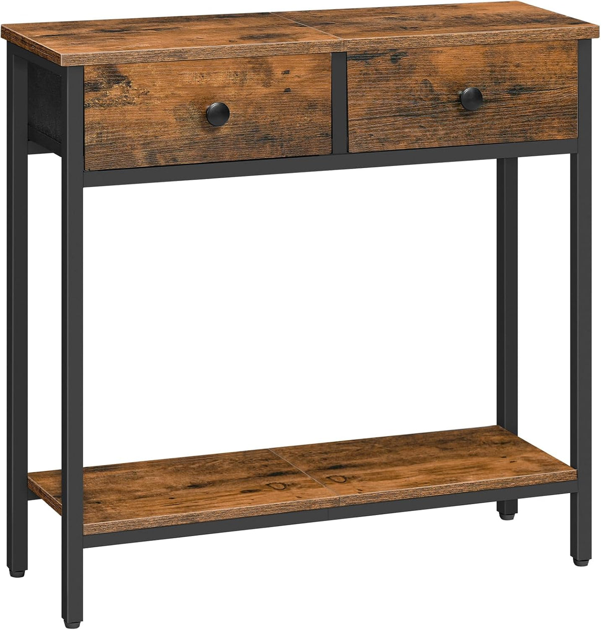 Signature Home Sidetable met 2 Stoffen Lades – Smalle Consoletafel 75 cm – Industriële Haltafel en Wandtafel – Opbergtafel voor Hal, Entree, Woonkamer en Slaapkamer – Vintage Bruin/Zwart