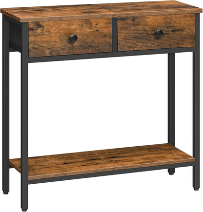 Signature Home Sidetable met 2 Stoffen Lades – Smalle Consoletafel 75 cm – Industriële Haltafel en Wandtafel – Opbergtafel voor Hal, Entree, Woonkamer en Slaapkamer – Vintage Bruin/Zwart