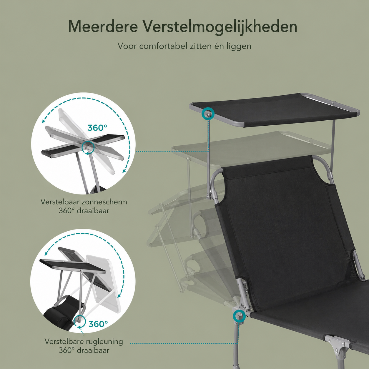 Signature Home Opvouwbare Ligstoel – Zonneligbed 53 x 193 x 29 cm, Verstelbare Deckchair voor Tuin, Strand en Camping
