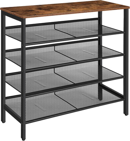 Signature Home Schoenenrek 5 Laags – Verstelbare Schoenenbank met Vlakke en Kantelbare Planken – Stevig Metalen Schoenenrek – Industrieel Schoenenrek voor Hal, Entree, Gang en Slaapkamer
