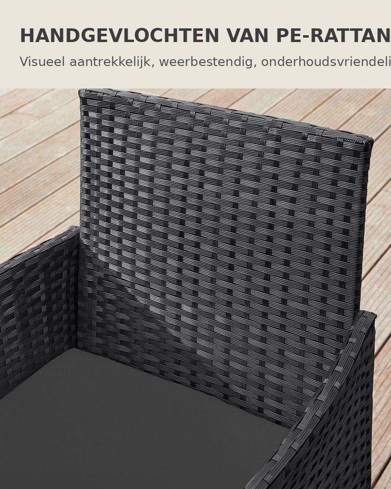 Signature Home Polyrattan Tuinset Zwart/Grijs – Balkonset van PE Rotan, Tuinmeubelen Set voor Buiten