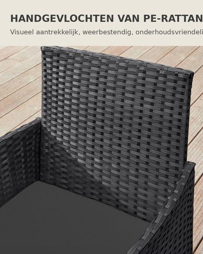 Signature Home Polyrattan Tuinset Zwart/Grijs – Balkonset van PE Rotan, Tuinmeubelen Set voor Buiten