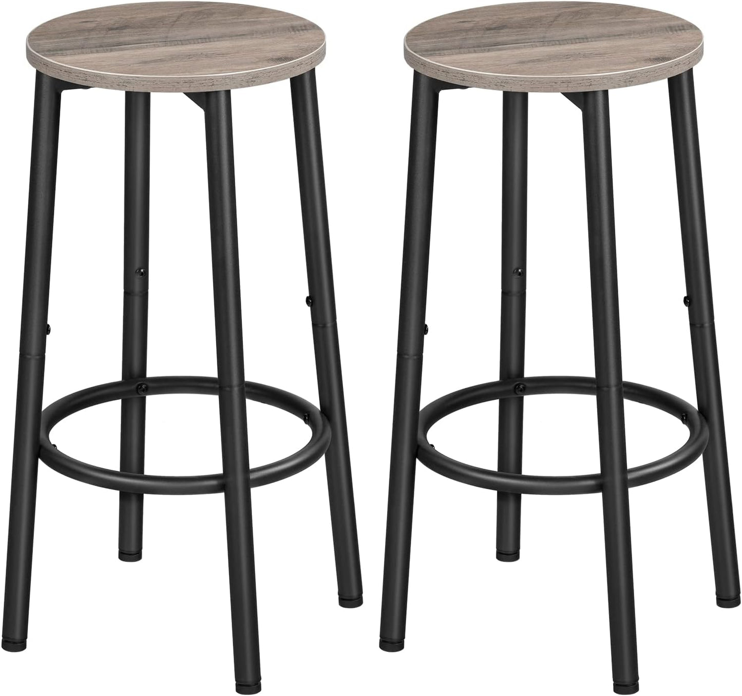 Signature Home Barkrukken Set van 2 – Ronde Barstoelen met Voetensteun, Stevig Metalen Frame, Industriële Keukenkrukken voor Ontbijtbar, Eetkamer en Pub, Greige en Zwart