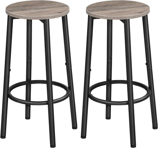 Signature Home Barkrukken Set van 2 – Ronde Barstoelen met Voetensteun, Stevig Metalen Frame, Industriële Keukenkrukken voor Ontbijtbar, Eetkamer en Pub, Greige en Zwart