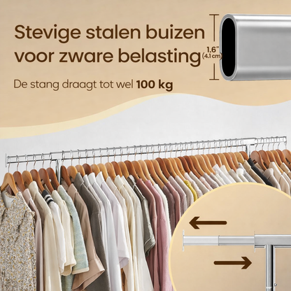 Signature Home Kledingrek met Wielen – Uitschuifbaar Garderoberek – Verstelbare Kledingstang voor Extra Ophangruimte