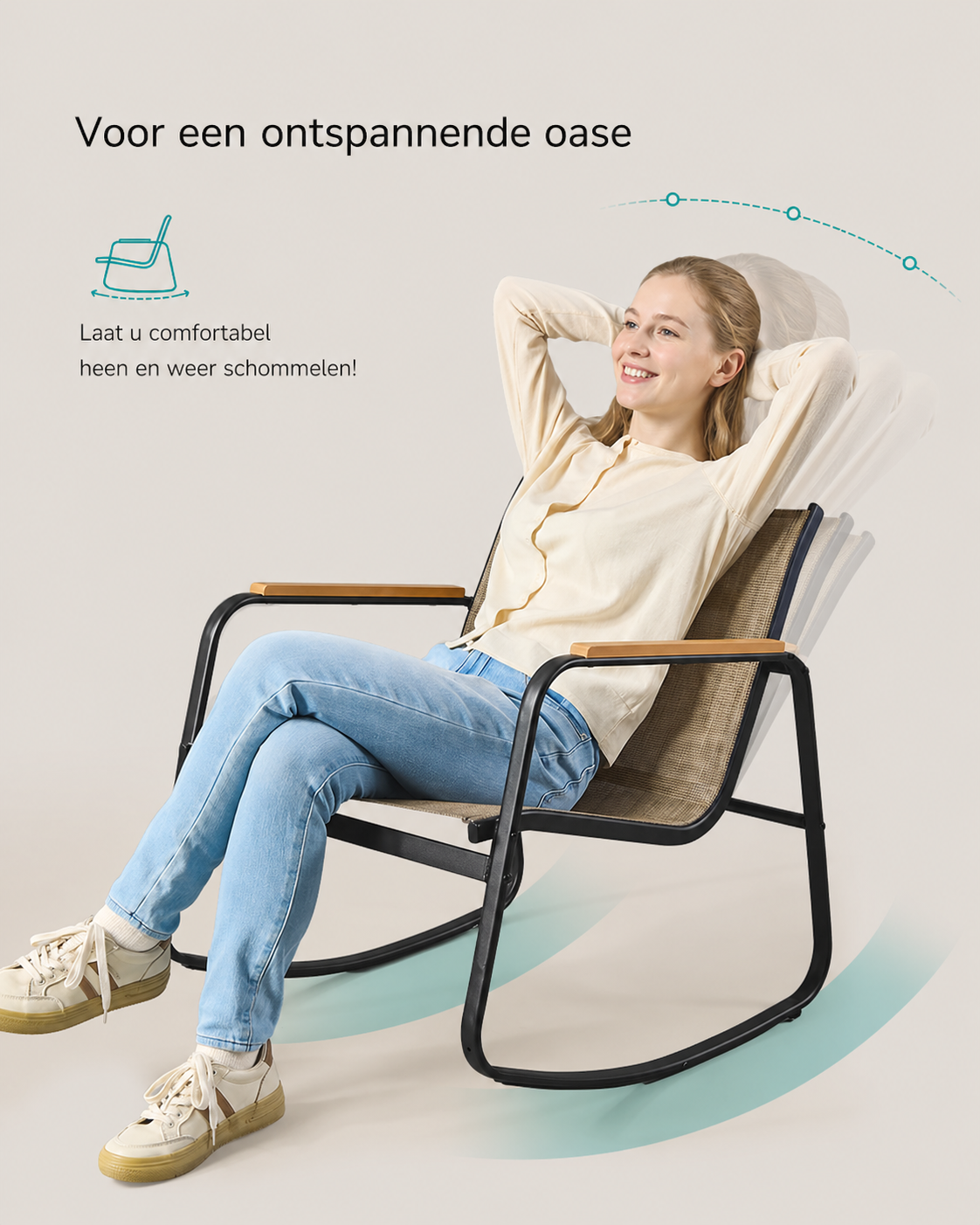 Signature Home Tuinmeubelset met 2 Schommelstoelen en Tafel – Geel-Bruin, Comfortabele Loungeset voor Tuin, Balkon en Terras