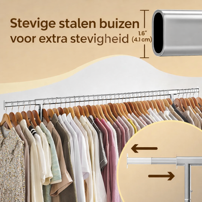 Signature Home Kledingrek met Wielen – Uitschuifbaar Garderoberek – Verstelbare Kledingstang voor Extra Ophangruimte