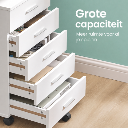 Signature Home Verrijdbare Ladecontainer met 5 Laden - Mobiele Opbergkast op Wielen voor Kantoor, Bureau, Hobbykamer en Thuiswerkplek